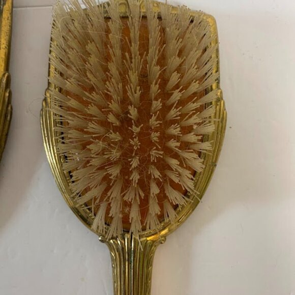 Antique Art Deco Brass Hand Mirror and Hair Brush Vanity Set main image 5